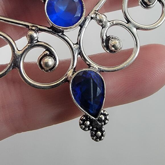 Blue Banded Agate Pendant – With Sapphire Quartz Accent + 20" Silver Chain - Picture 6 of 10